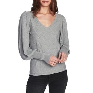 1. State Light Gray Textured V-Neck Lightweight Sweater  Bubble Sleeve Size XL